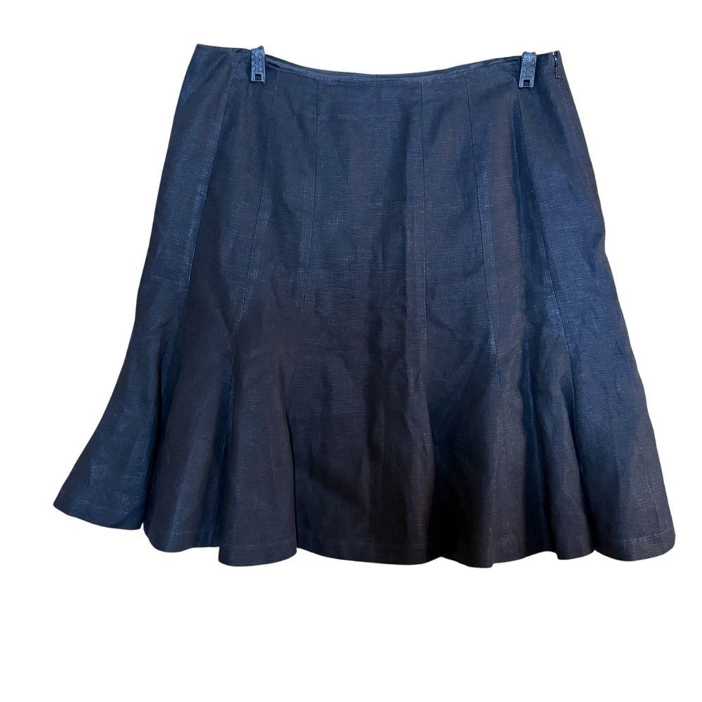 Chaps Black 100% Linen A-Line Lined Skirt Flared Bottom Side Zip Size 12